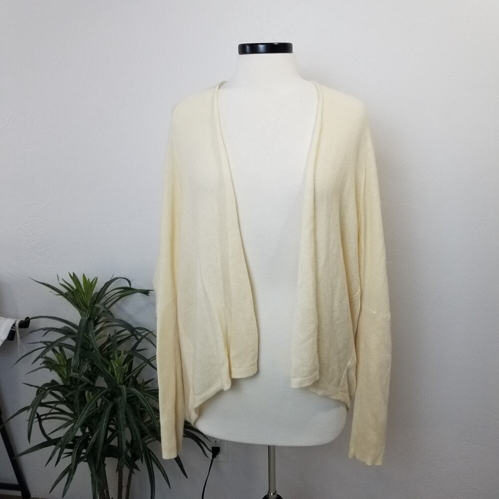 Athleta Cardigan Sweater Womens Medium White 100% Cashmere Open Front Dolman